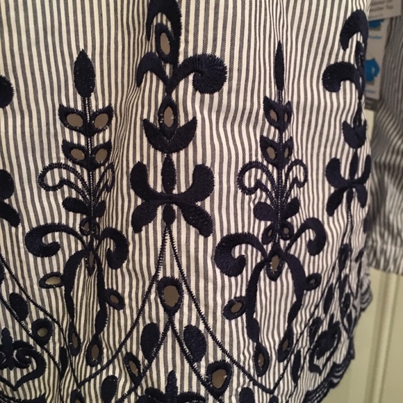 Blue/White Striped summer top with embroidered (S) - Picture 5 of 8